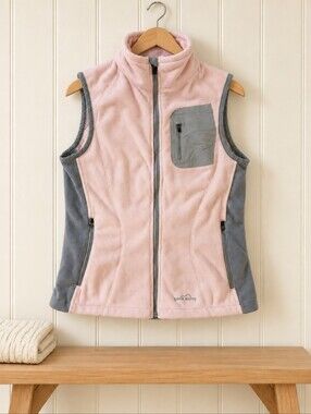 Eddie Bauer Windcutter Fleece Vest Pink Gray Women’s Small Full Zip 365